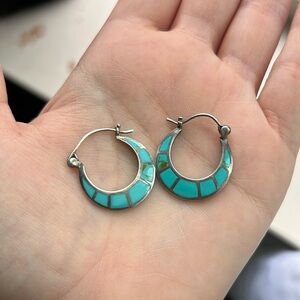 Authentic sterling silver with real turquoise vintage hoop earrings.